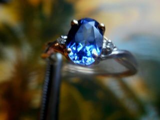 Vintage 10k Gold 7x5mm 1ct Oval Cut Ceylon Blue Sapphire And Diamonds Ring 6.  75