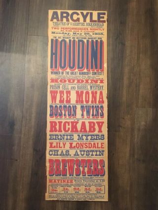Rare Houdini Magic Poster 1905 Birkenhead Argyle Magic Performance