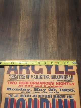 Rare Houdini Magic Poster 1905 Birkenhead Argyle Magic Performance 7