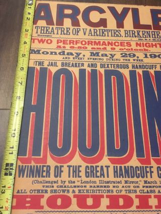 Rare Houdini Magic Poster 1905 Birkenhead Argyle Magic Performance 9