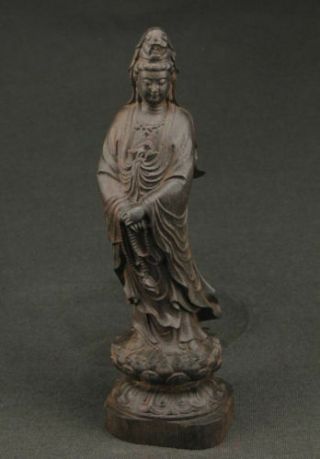 Chinese Big Decorated Handwork Old Ebony Wood Carved Kwan - Yin Statue