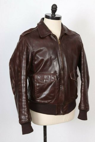 Vintage Golden Bear A - 2 Leather Flight Bomber Coat Jacket Usa Mens 44 Long