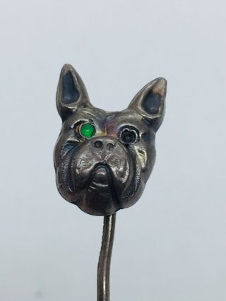 Antique Victorian Sterling Silver Figural Bulldog Stick Pin