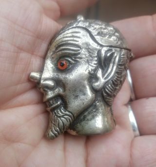 Vintage 925 Sterling Silver Figural Devil Satan Hinged Snuff Box Rare