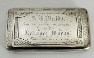 Rare Allis Chalmers Presentation Snuff Box Reliance 1873 To A.  G.  Waldo