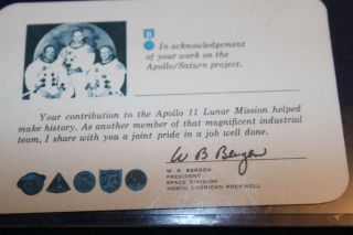 Extremely Rare Vintage NASA Apollo 11 North American Rockwell Team Award Card 4