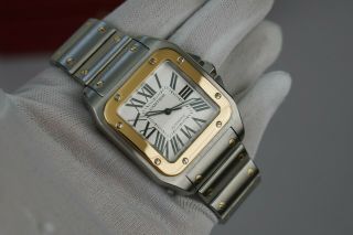 Cartier Santos 100 Large S/S 18K Gold Automatic Mens Rare Bracelet Version 38mm 7