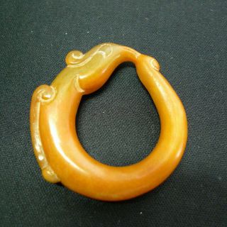 Exquisite Chinese Jade Red Mountain Culture Hand Carved Jade Dragon Hook 601