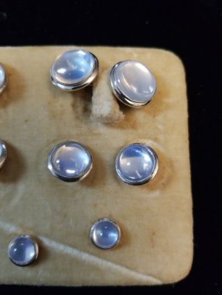 Men’s 14k Yellow Gold & Platinum Moonstone Tuxedo Studs And Cufflinks VINTAGE 2