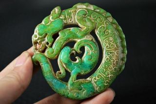 Delicate Chinese Old Jade Carved Dragon&phoenix Pendant W95