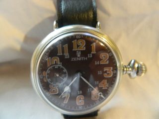 Vintage Military Zenith Big Size Trench Watch,  Wire Lugs Hinged Case Wwi