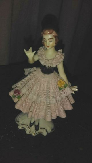 Antique Dresden Germany Lady girl Figurine with Crenoline Lace dress - - 4 