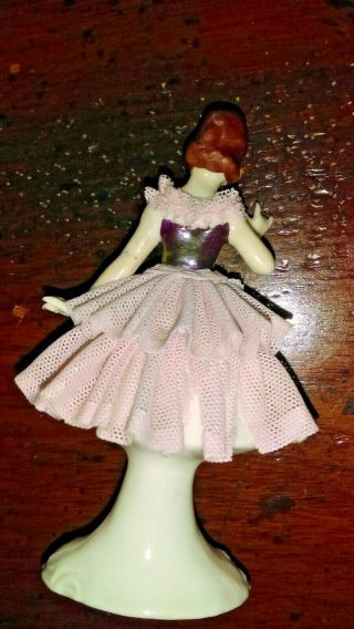 Antique Dresden Germany Lady girl Figurine with Crenoline Lace dress - - 4 