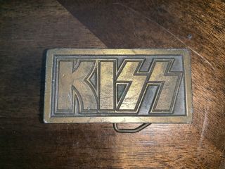 Kiss Logo Vintage Brass Belt Buckle Rolling Stones Logo On Back Rare