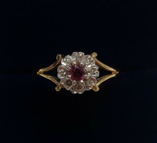 Vintage C.  1972 Ruby And Diamond Cluster Ring 18ct Yellow Gold - Size P (us 7.  5)