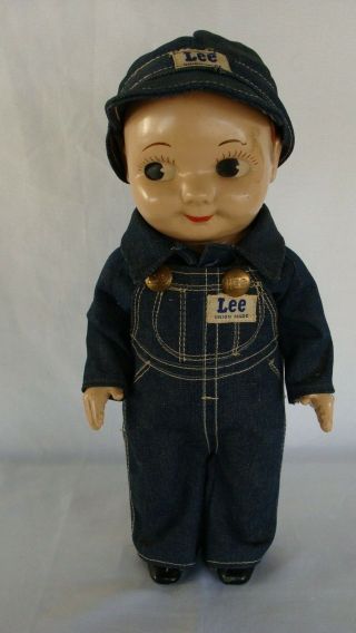 Vintage Buddy Lee Jeans Doll Union Made Denim Overalls Cap & Shirt Circa 1950s