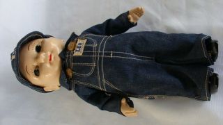 Vintage Buddy Lee Jeans Doll Union Made Denim Overalls Cap & shirt Circa 1950s 5