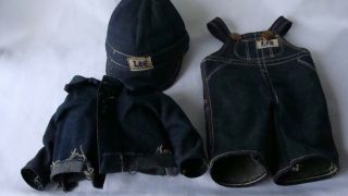 Vintage Buddy Lee Jeans Doll Union Made Denim Overalls Cap & shirt Circa 1950s 8