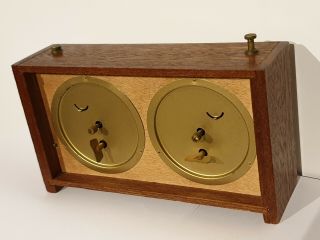 Vintage ' 50s Dutch Fa.  Koopman wooden dark oak analog Chess Clock dated 02 5