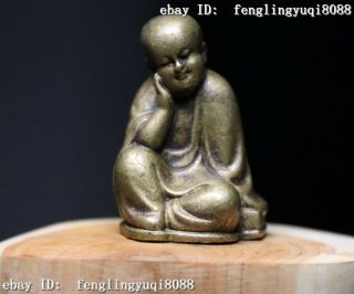 China Temple Copper Bronze Monastery Monk Meditation Thinking Lucky Statue M163