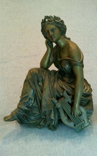 Muse Of Music - Incised Bronze Statue By Alfred Louis Habert - Antique