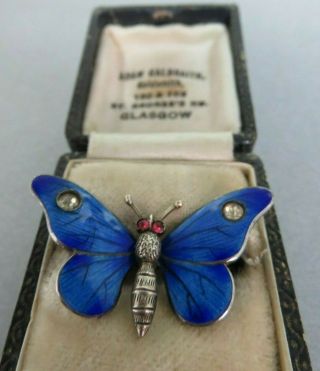 Meyle & Mayer Art Nouveau Silver & Enamel Butterfly Brooch.  Xaod