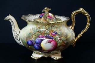 Rare Aynsley Porcelain Orchard Gold Teapot Signed D.  Jones D1019