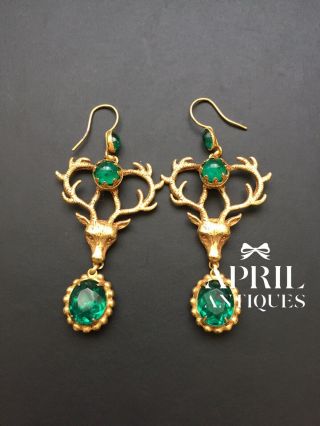 Askew London Stag Gold - Plated Green Glass Drop Earrings