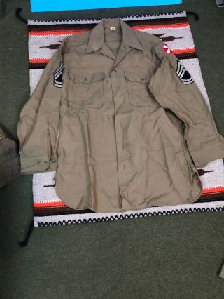 WW2 US Army OD Wool Field Jacket Sz 38R Shirt Flannel OD 15x33 Wool Cap Patches 6