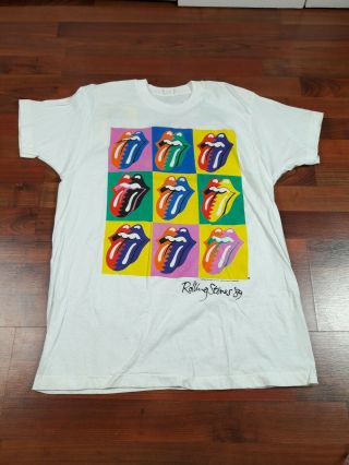 Rolling Stones 1989 Us Steel Wheels Tour T - Shirt Warhol Tongues,  Size L,  Rare