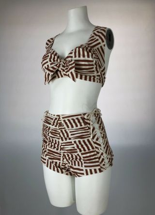 1940’s Cole Of California Swoon Swimsuit By Margit Felligi Stripe Print Bikini