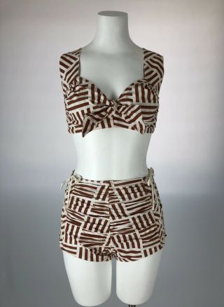 1940’s Cole of California SWOON Swimsuit by Margit Felligi STRIPE Print Bikini 2