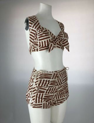 1940’s Cole of California SWOON Swimsuit by Margit Felligi STRIPE Print Bikini 8