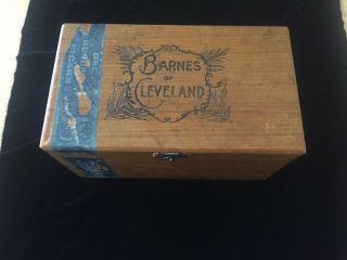 Vintage Wood Cigar Box Barnes Of Cleveland Advertising Inside & Out Dovetail
