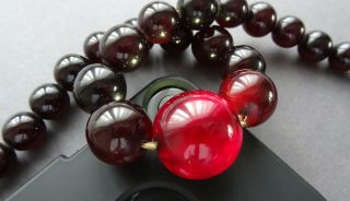 Vtg Dark Red Cherry Amber Bakelite Faturan Graduated Round Bead Necklace 65 Gr