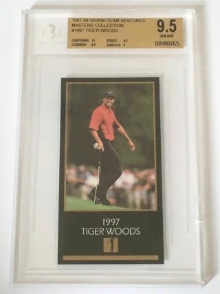 1997 - 98 Grand Slam Ventures Gsv Tiger Woods Rc Gold Ink Bgs 9.  5 Rare
