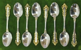 Gorham Medici Sterling Silver Teaspoons - Set Of (8) - 10.  5 Ounces,  Two Tone