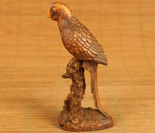 Asian Old Boxwood Hand Carving Parrot Bird Statue Figue Netsuke Table Decoration
