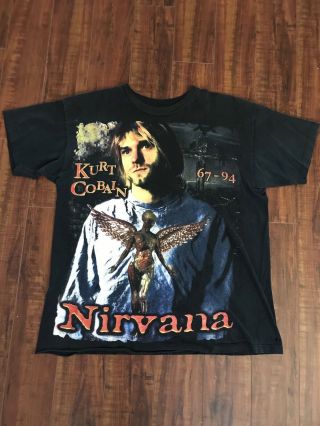 Vintage Nirvana Full Print Bootleg Rap Tee 1997 Size Large