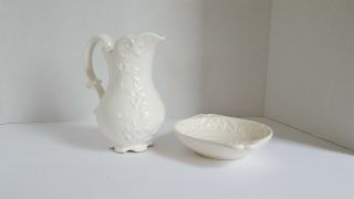 White Pitcher and Wash Basin with scroll/leaf design Vintage Napcoware 6.  5 inch 4