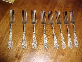 8 Forks Vintage Stieff Rose Pattern Sterling Silver 6 7/8 Inches Nm