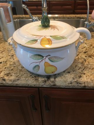 Vintage Italian Hand Painted Ceramic Soup Tureen With Ladle