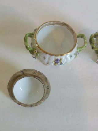 RARE PAIR 19th C.  MEISSEN PORCELAIN FLORAL ENCRUSTED COVERED SMALL DISHES 3