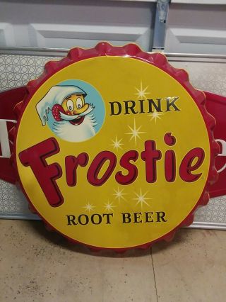 Vtg.  Frostie Root Beer Bottle Cap Metal Sign Old Stock Mega Rare 38 " Stout