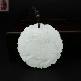 100 Chinese Natural Hand Carving White Jade Kylin Lucky Pendant