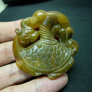 Chinese Red Mountain Culture Jade Old Jade Dragon Turtle Pendant 741