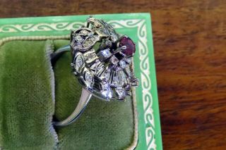 Vintage palladium ART DECO ANTIQUE 1920 ' s 1930 ' s RUBY DIAMOND COCKTAIL ring 10