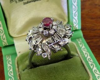Vintage palladium ART DECO ANTIQUE 1920 ' s 1930 ' s RUBY DIAMOND COCKTAIL ring 3