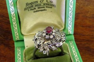 Vintage palladium ART DECO ANTIQUE 1920 ' s 1930 ' s RUBY DIAMOND COCKTAIL ring 4