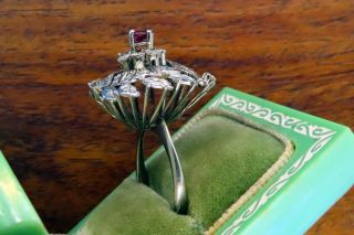 Vintage palladium ART DECO ANTIQUE 1920 ' s 1930 ' s RUBY DIAMOND COCKTAIL ring 8
